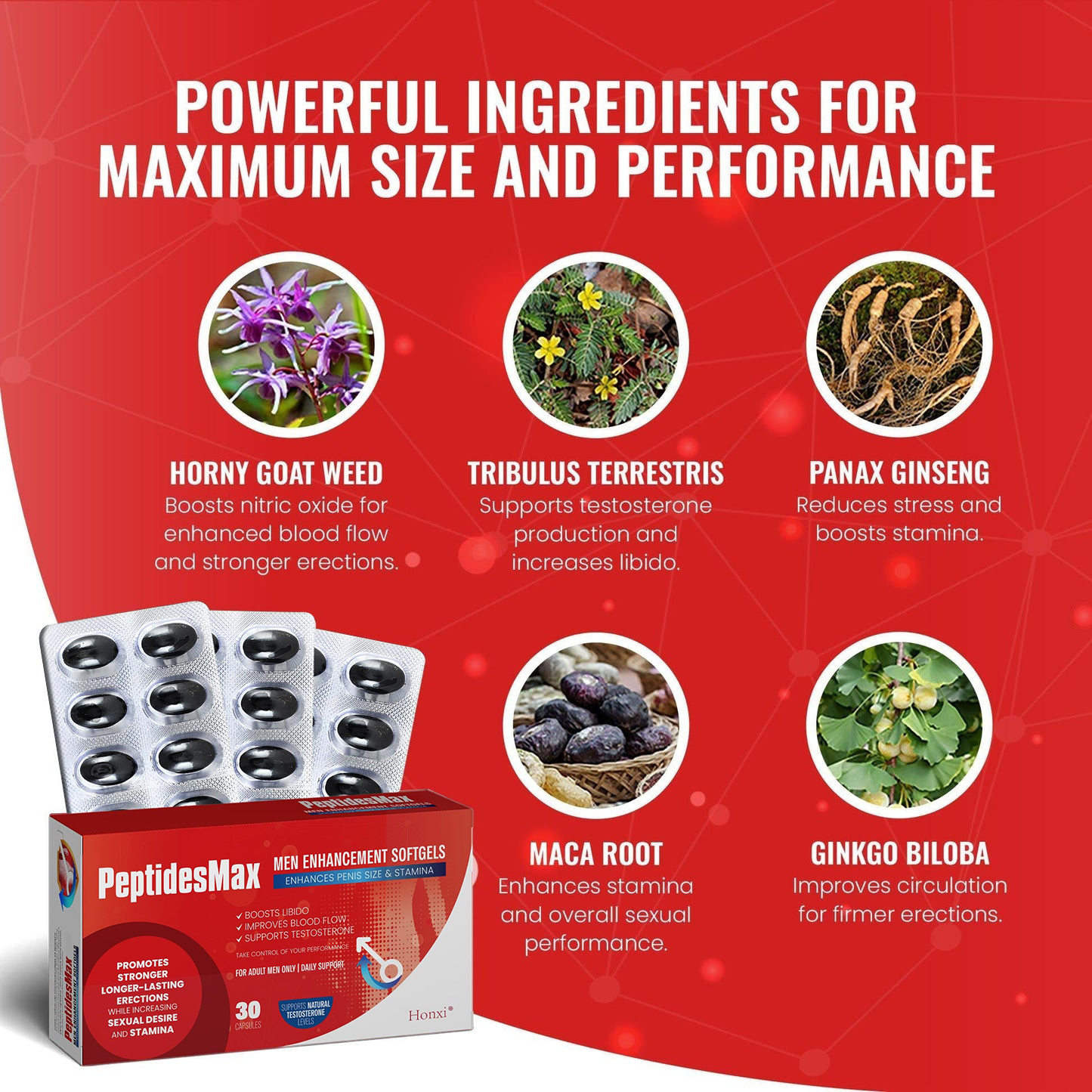 Honxi® Peptidesmax Men Max Strength and Vitality Softgels