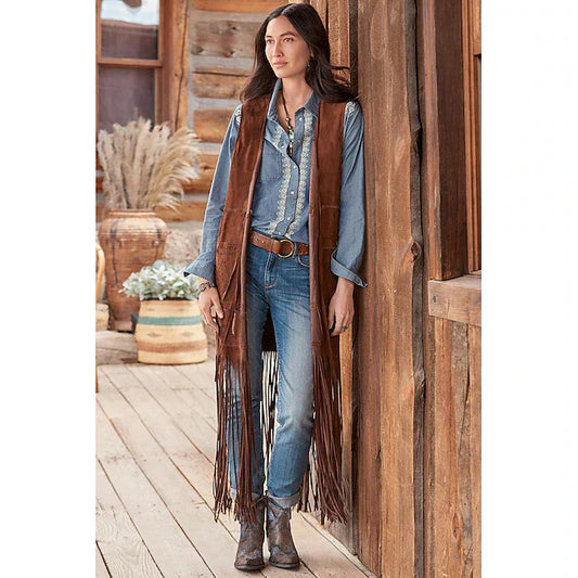 Retro Vintage Western 1970s Suede Vest Hippie Cowgirl Tassel Fringe Solid Color Women's Masquerade Casual Daily Bachelorette Party Adults' Vest All Seasons