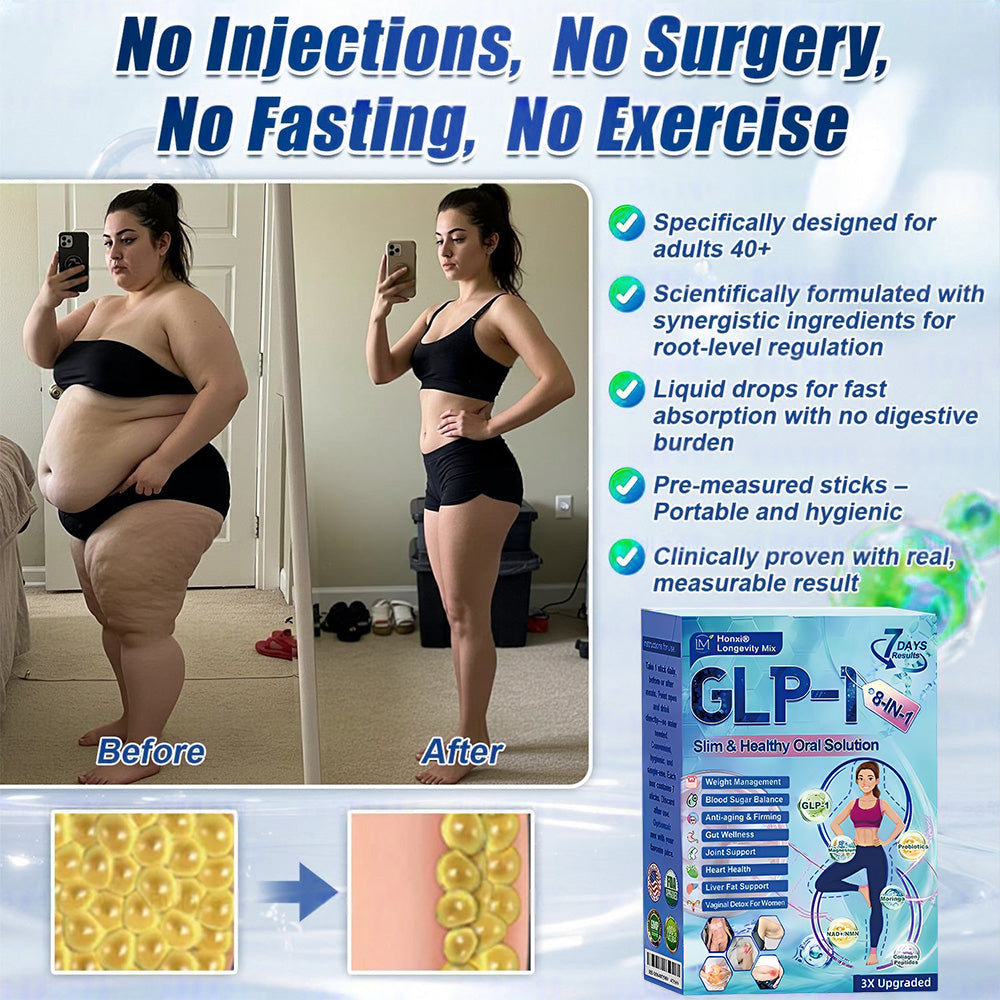 Official Store | Honxi® Longevity GLP-1 8-in-1 Slim & Healthy Oral Solution(Once a day, visible results in 7 days) Supports obesity, cardiovascular health, diabetes, sleep apnea, gut health, joint issues, while also firming the skin and boosting energy